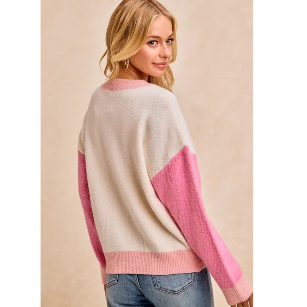 🌹 “The Liza" Pink Color Block Button Front Cardigan - Picture 3 of 3